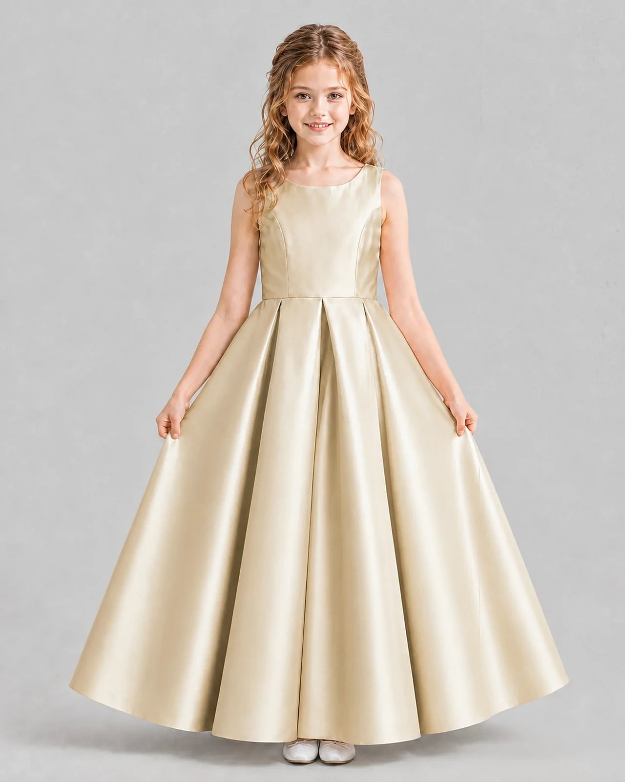 Champagne Ball Gown Girls Formal Dresses Pose