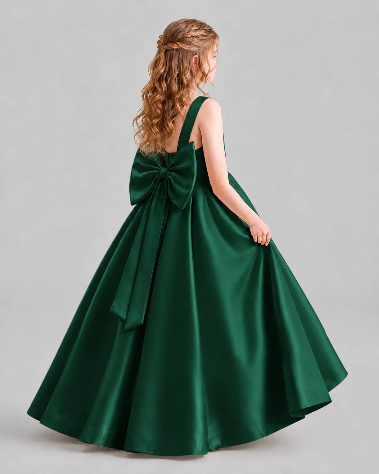 Dark Green Ball Gown Girls Formal Dresses Back