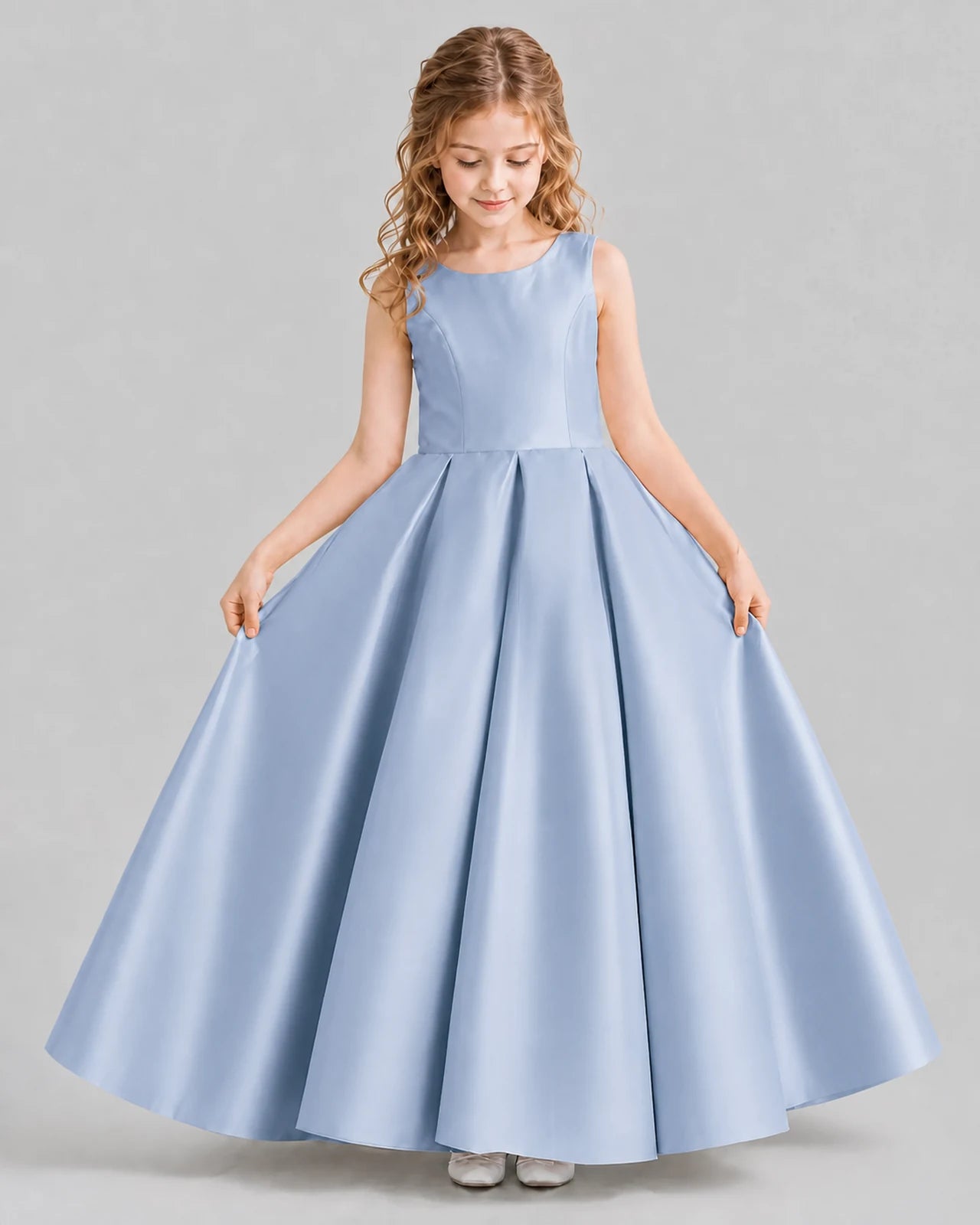 Dusty Blue Ball Gown Girls Formal Dresses Front