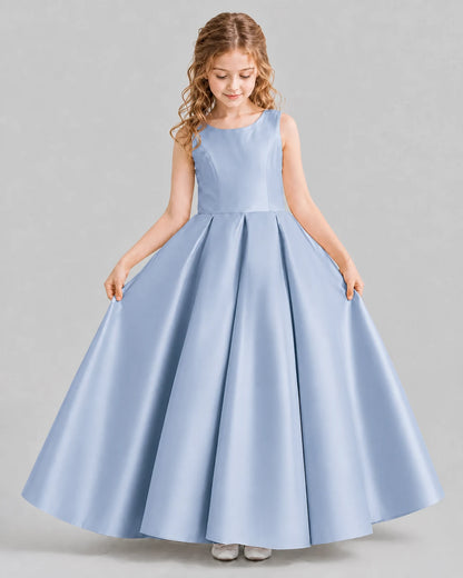 Dusty Blue Ball Gown Girls Formal Dresses Front