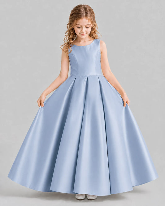 Dusty Blue Ball Gown Girls Formal Dresses Front