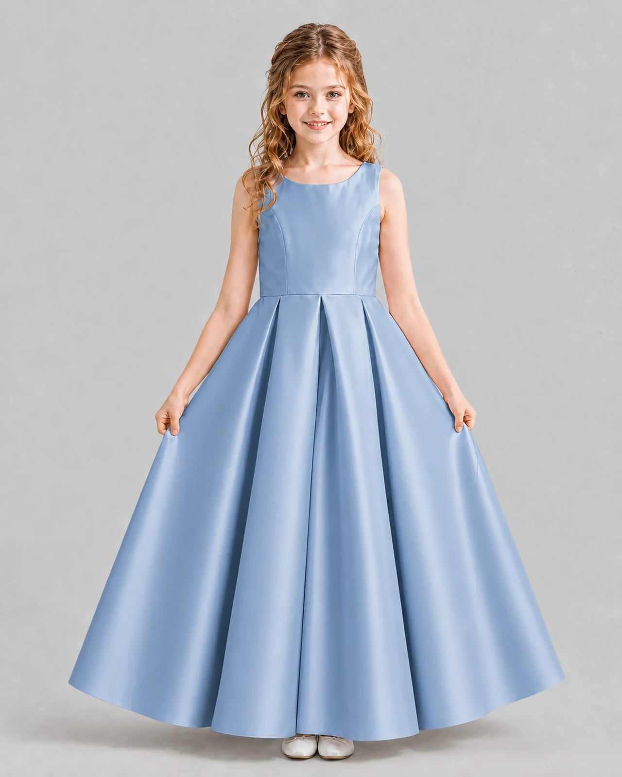 Dusty Blue Ball Gown Girls Formal Dresses Pose