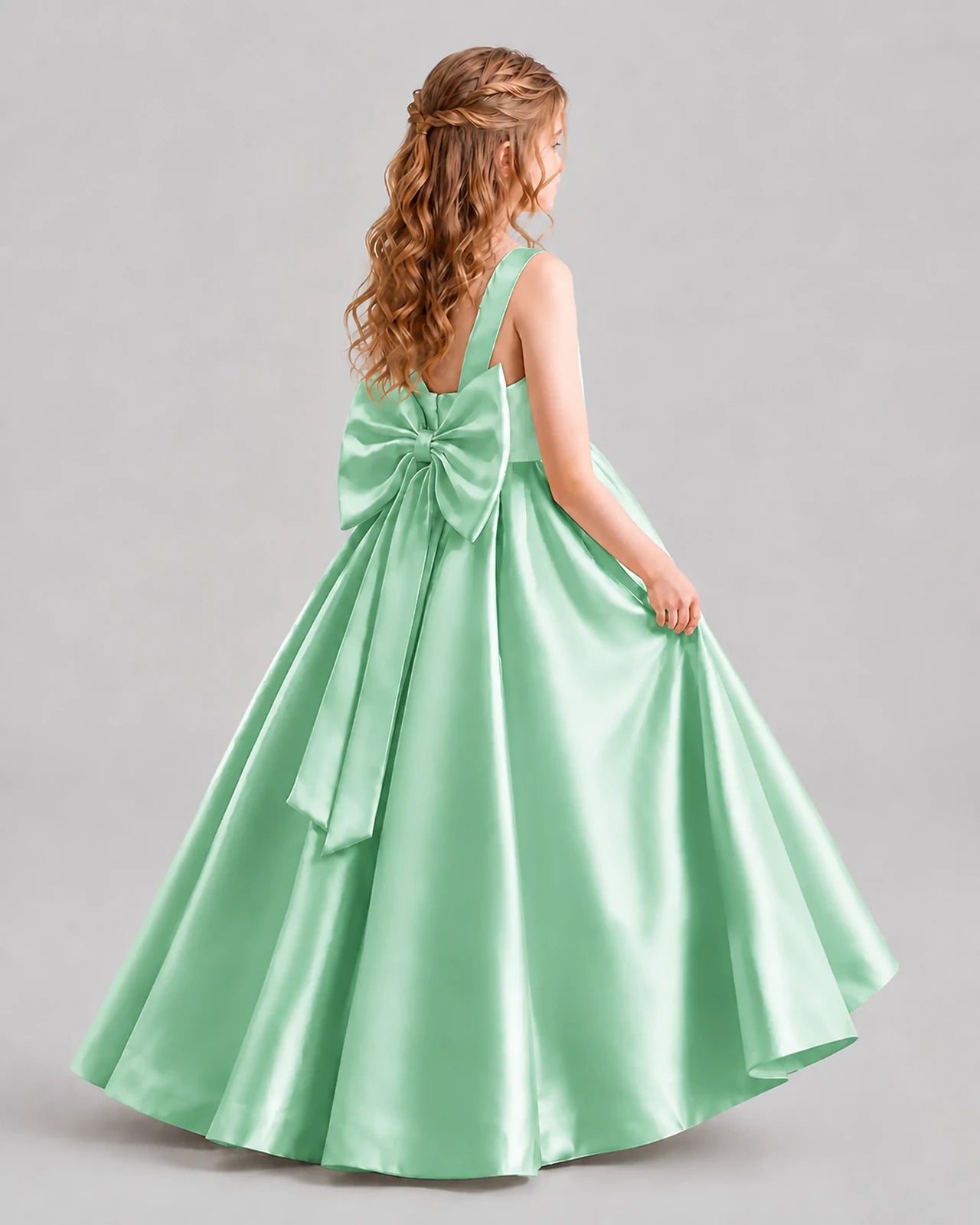Mint Green Ball Gown Girls Formal Dresses Back