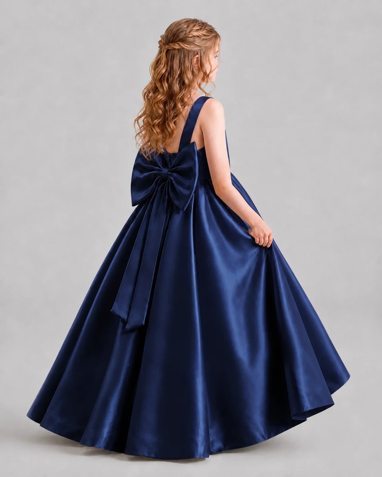Navy Blue Ball Gown Girls Formal Dresses Back