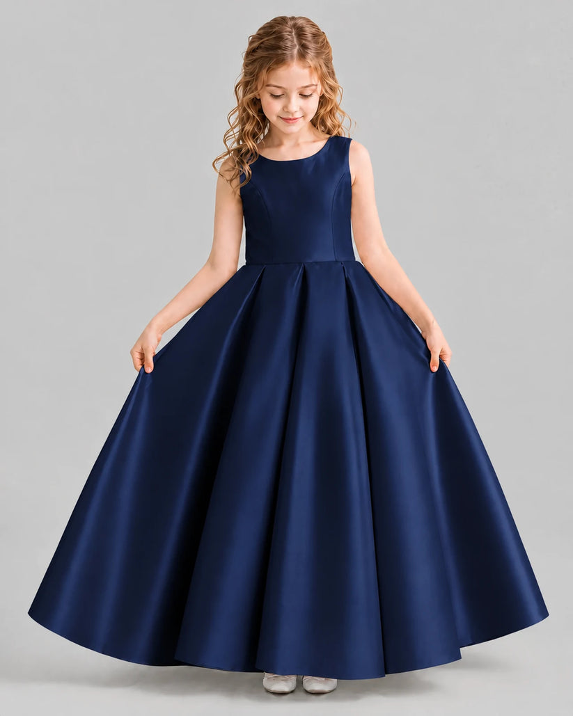 Navy Blue Ball Gown Girls Formal Dresses Front