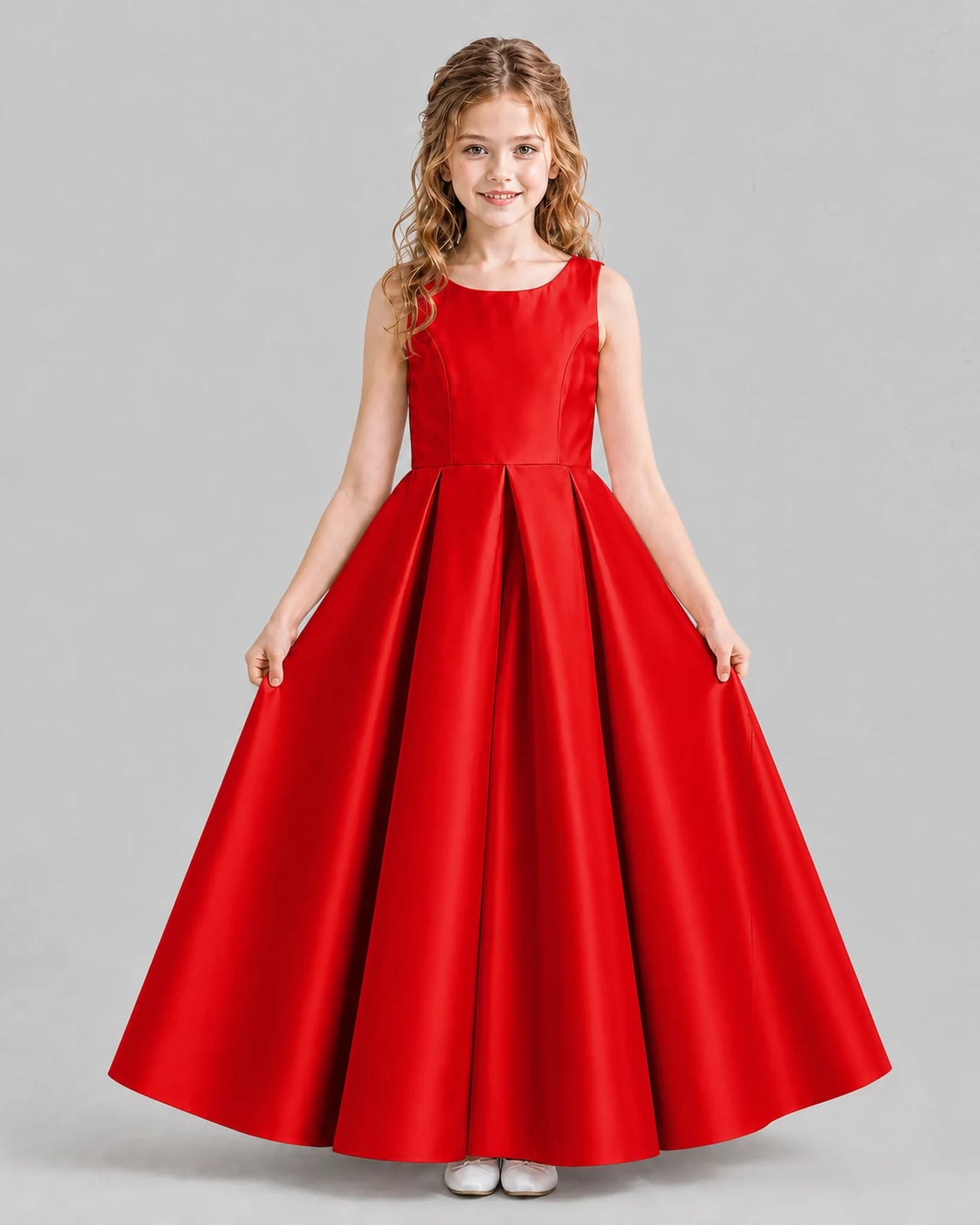 Red Ball Gown Girls Formal Dresses Pose