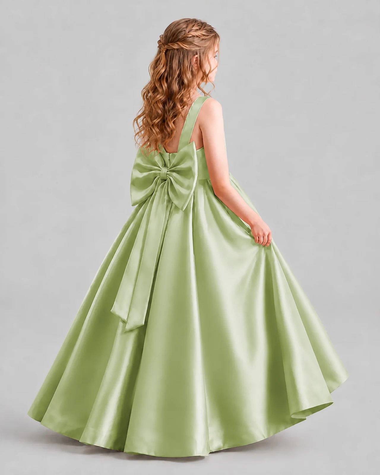 Sage Green Ball Gown Girls Formal Dresses Back