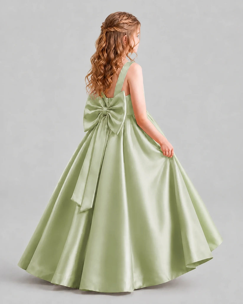 Sage Green Ball Gown Girls Formal Dresses Back