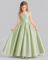 Sage Green Ball Gown Girls Formal Dresses Front