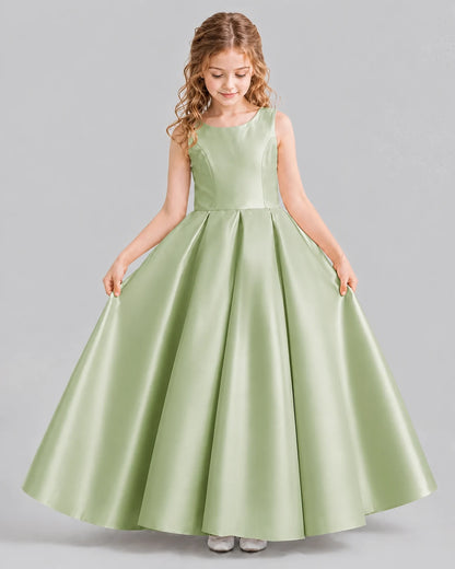 Sage Green Ball Gown Girls Formal Dresses Front