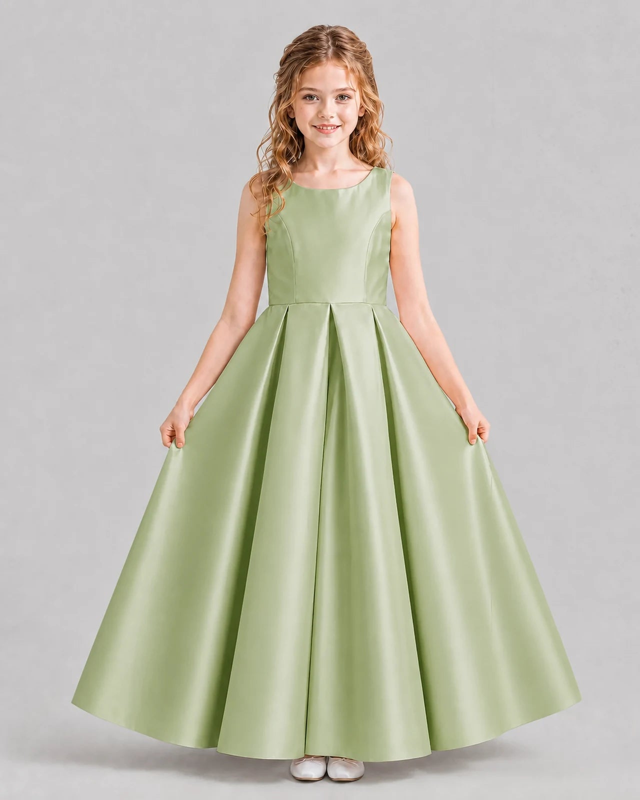 Sage Green Ball Gown Girls Formal Dresses Pose