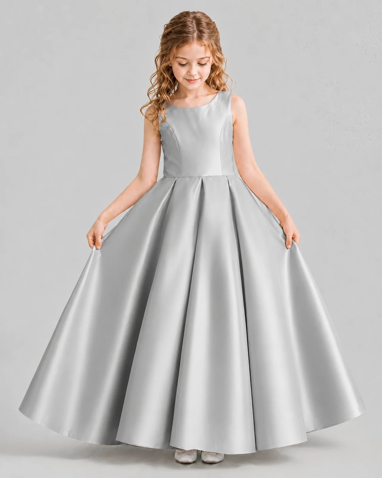 Silver Ball Gown Girls Formal Dresses Front