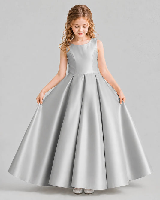 Silver Ball Gown Girls Formal Dresses Front