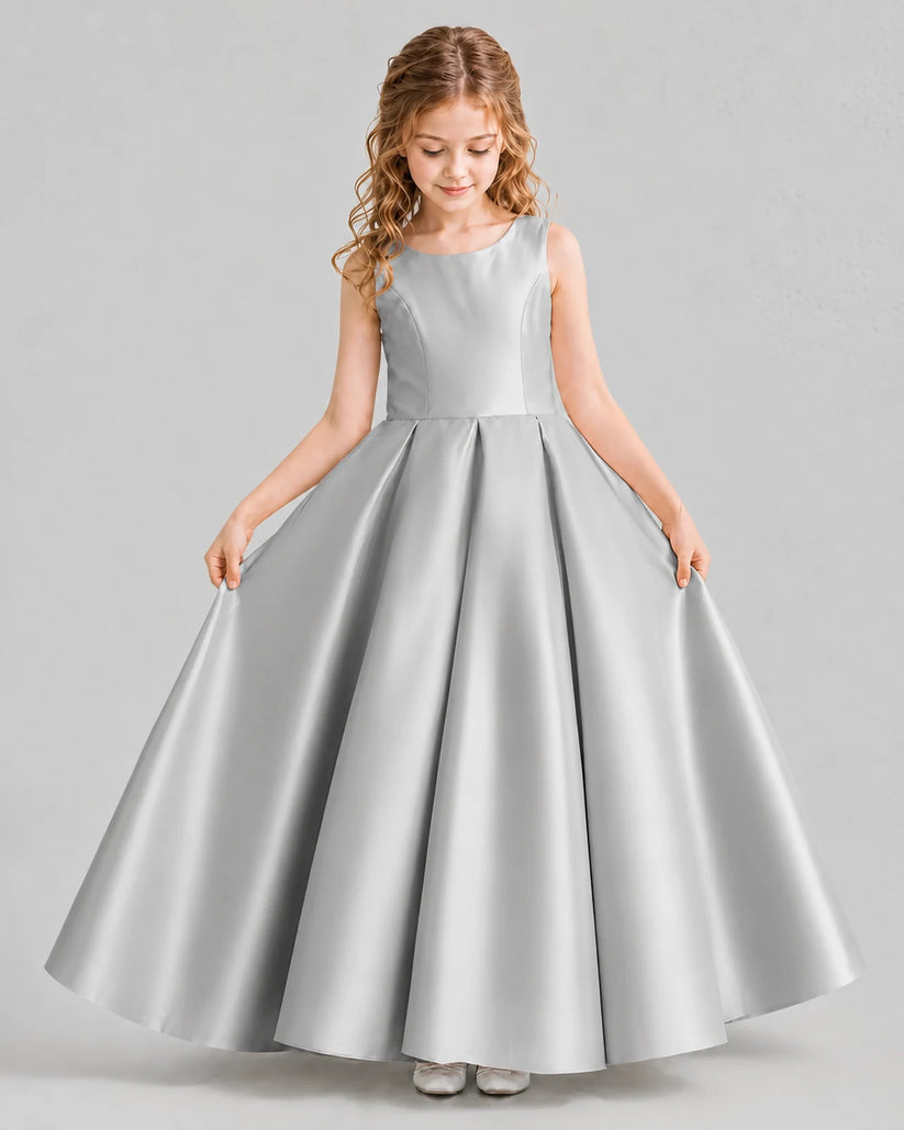 Silver Ball Gown Girls Formal Dresses Front