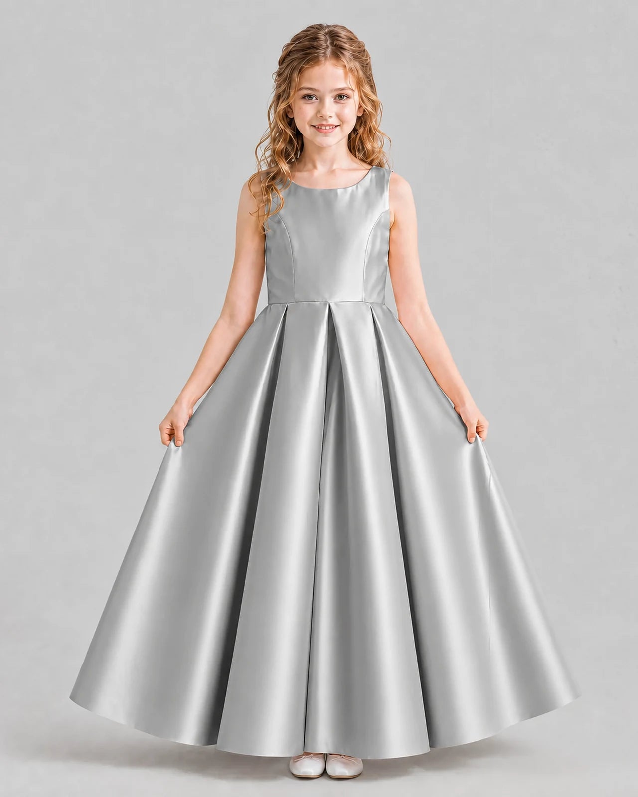 Silver Ball Gown Girls Formal Dresses Pose