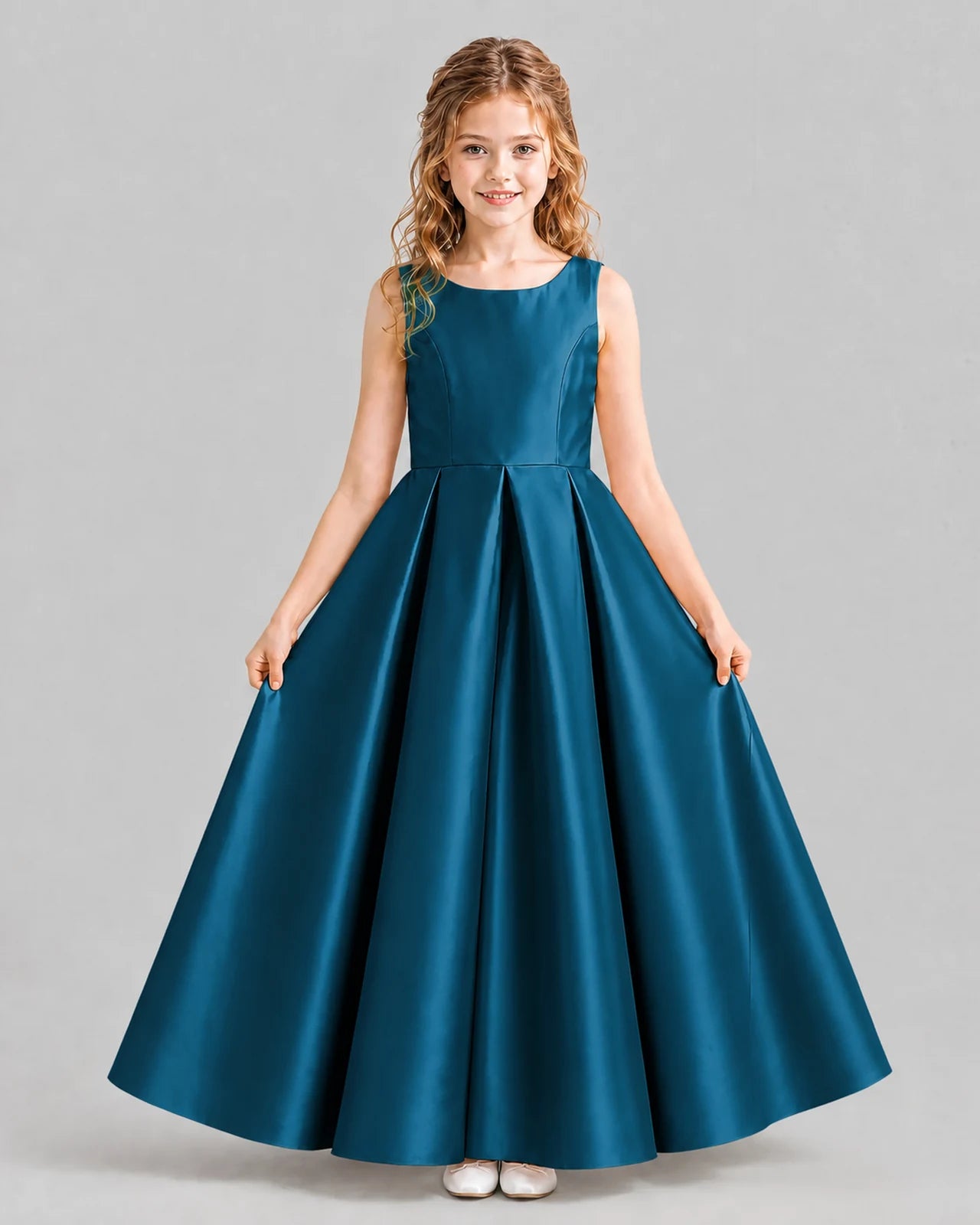 Teal Ball Gown Girls Formal Dresses Pose