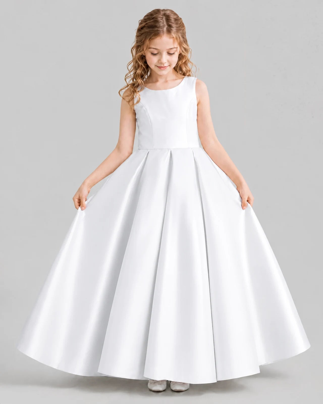 White Ball Gown Girls Formal Dresses Front