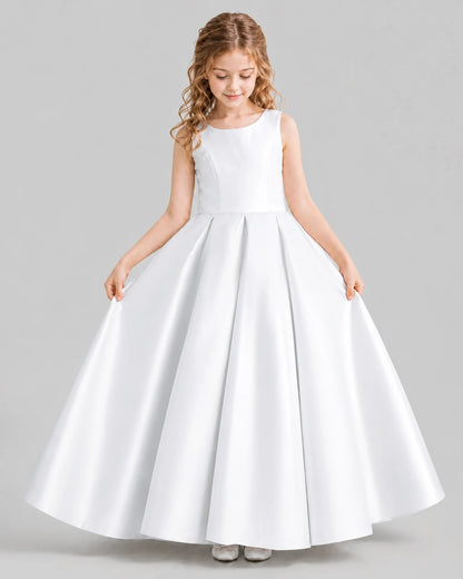 White Ball Gown Girls Formal Dresses Front