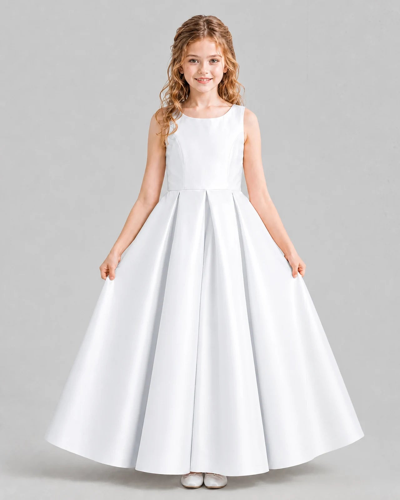 White Ball Gown Girls Formal Dresses Pose