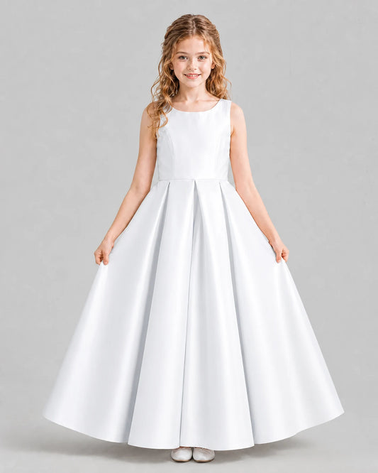 White Ball Gown Girls Formal Dresses Pose
