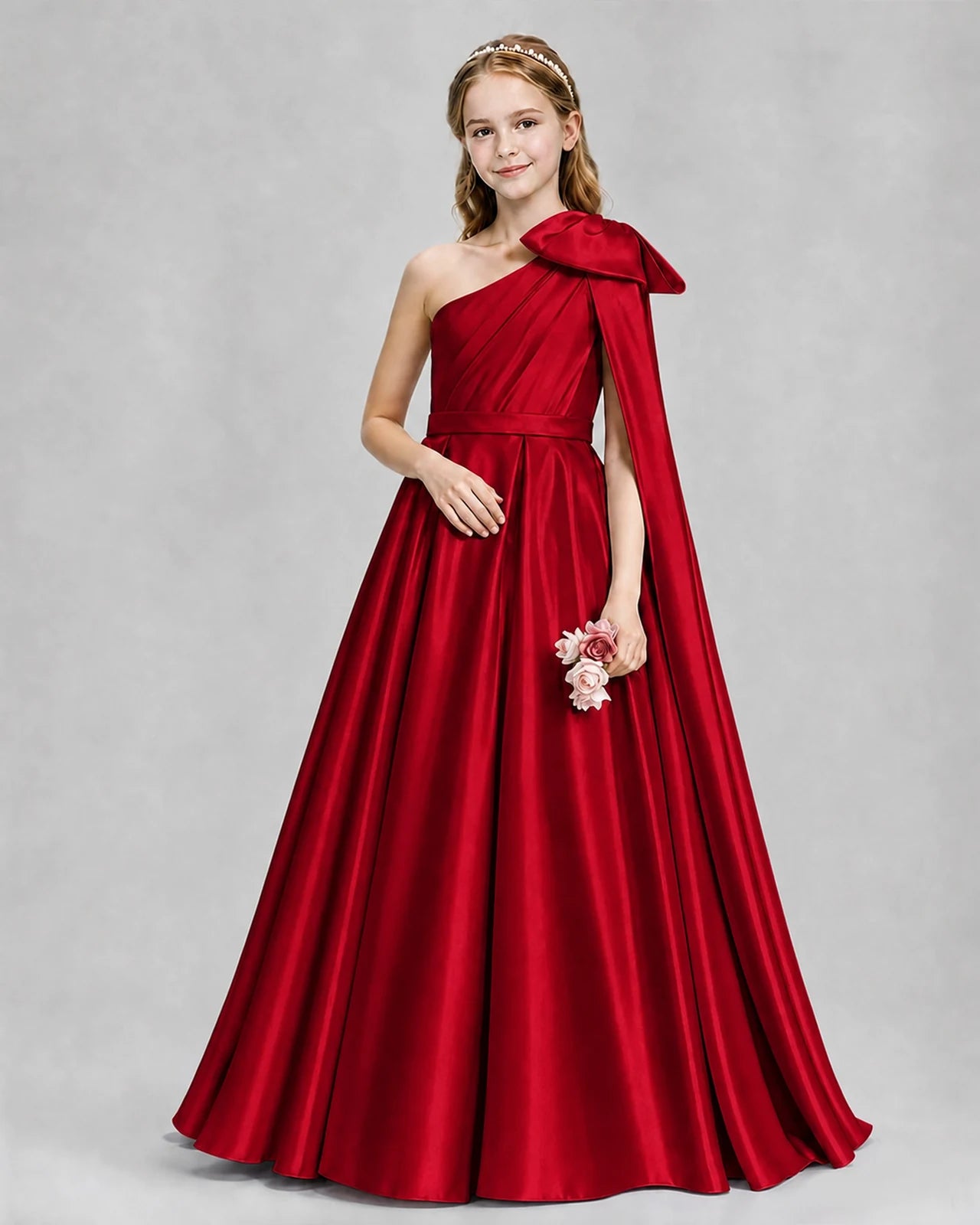 Burgundy Ball Gown Girls Formal Dresses Pose