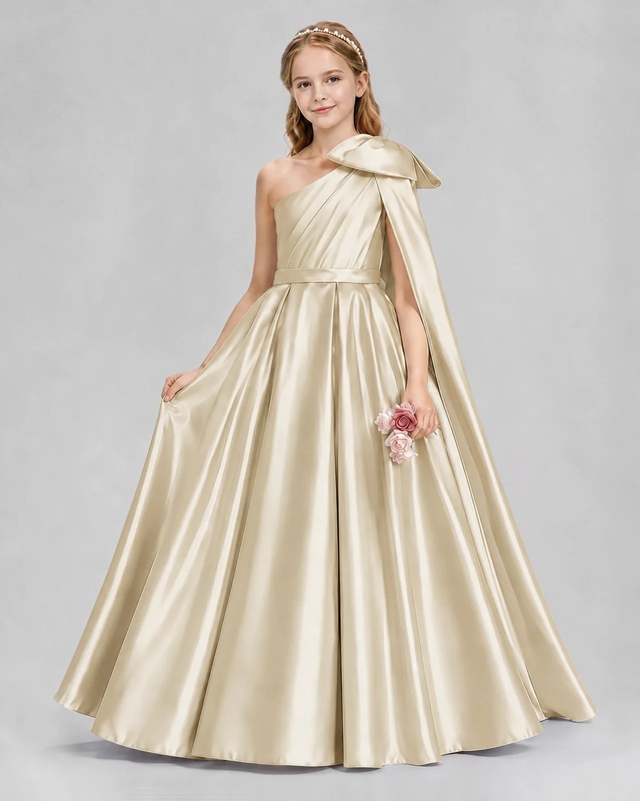 Champagne Ball Gown Girls Formal Dresses Front