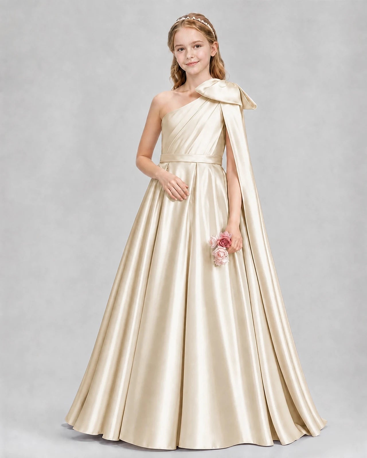 Champagne Ball Gown Girls Formal Dresses Pose