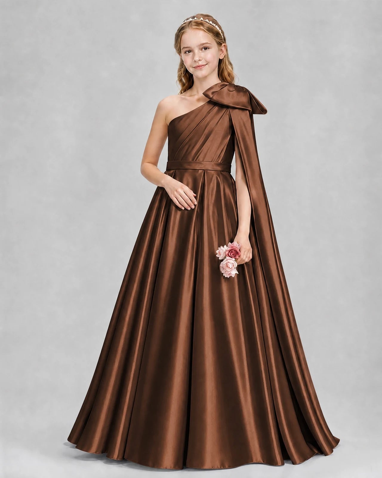 Chocolate Ball Gown Girls Formal Dresses Pose