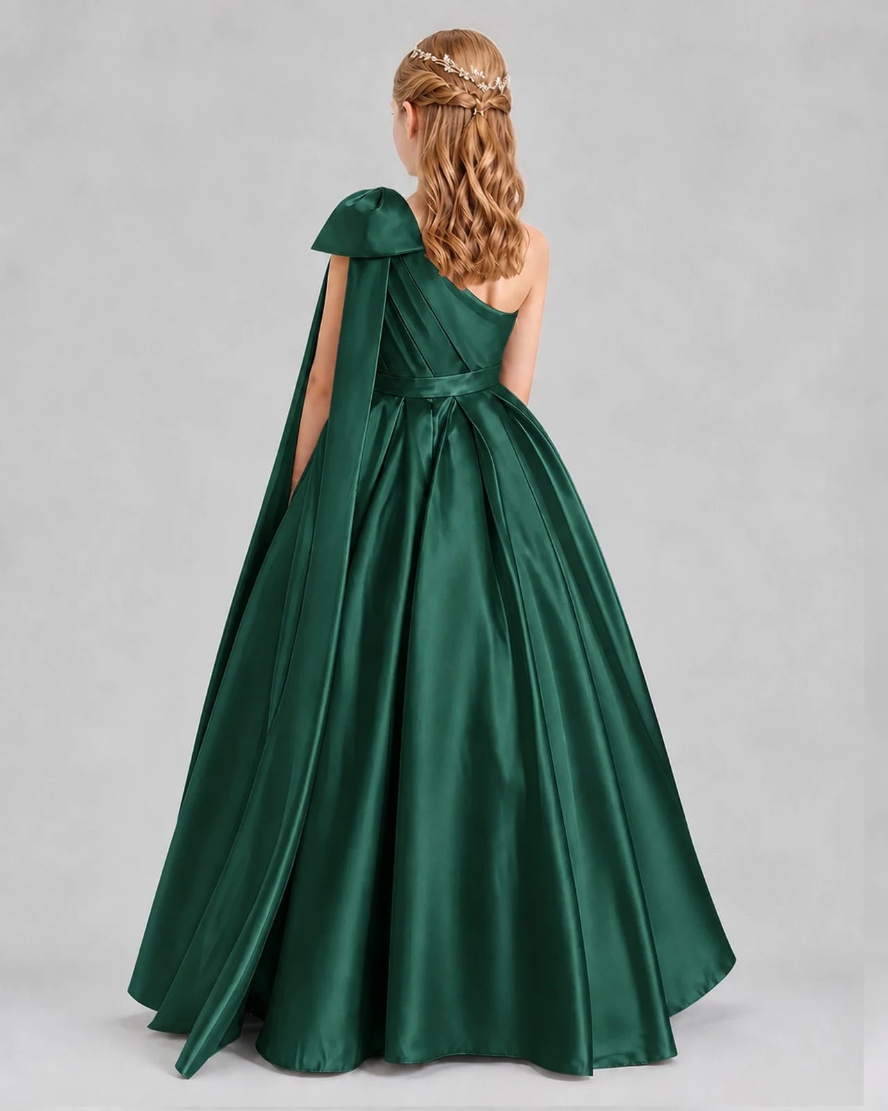 Dark Green Ball Gown Girls Formal Dresses Back
