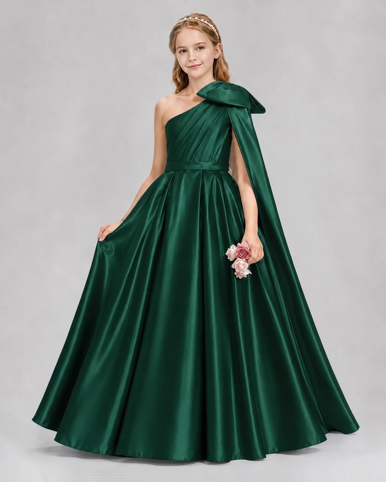 Dark Green Ball Gown Girls Formal Dresses Front