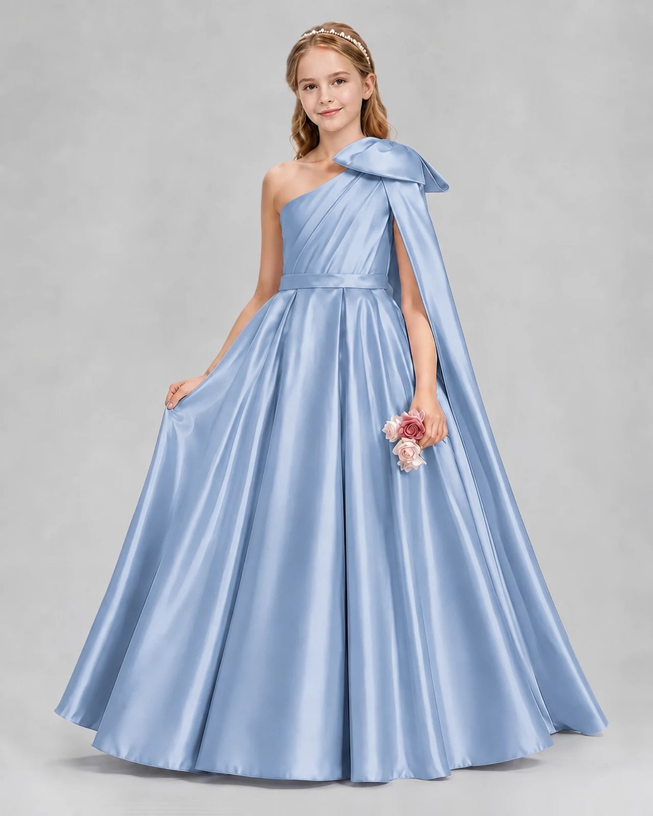 Dusty Blue Ball Gown Girls Formal Dresses Front