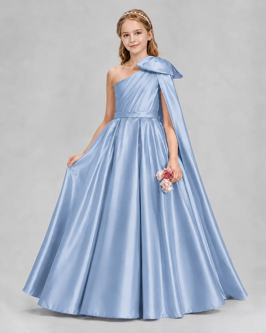 Dusty Blue Ball Gown Girls Formal Dresses Front