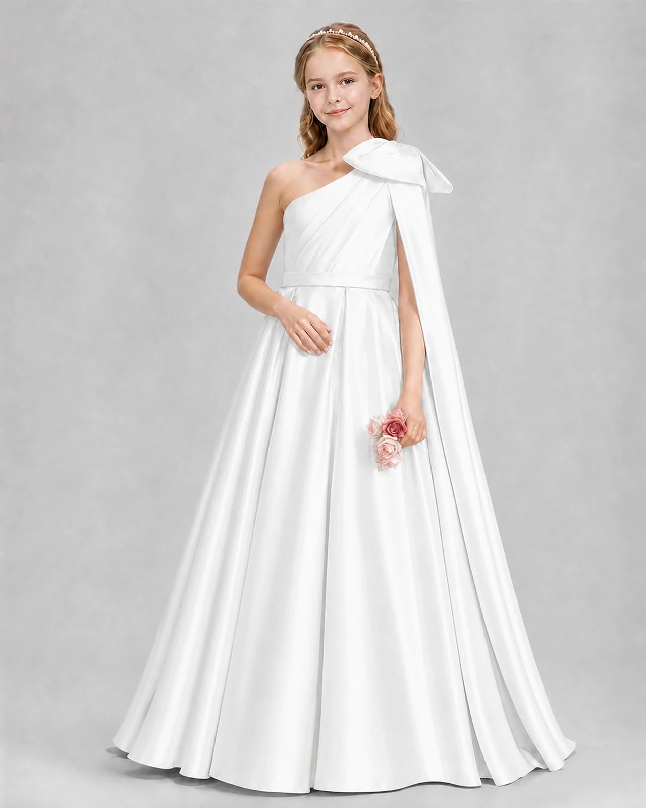 Ivory Ball Gown Girls Formal Dresses Pose