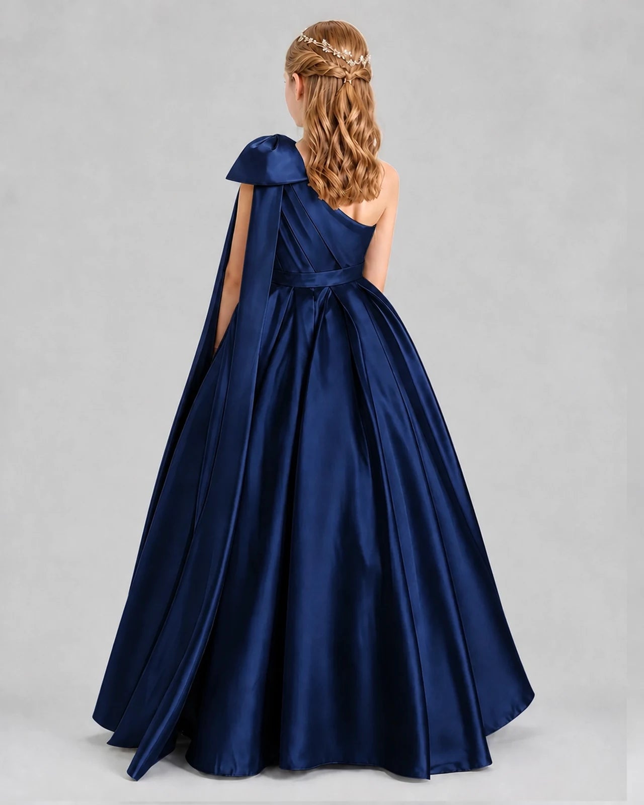Navy Blue Ball Gown Girls Formal Dresses Back