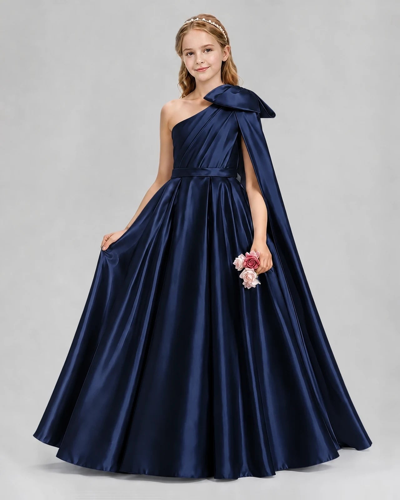 Navy Blue Ball Gown Girls Formal Dresses Front