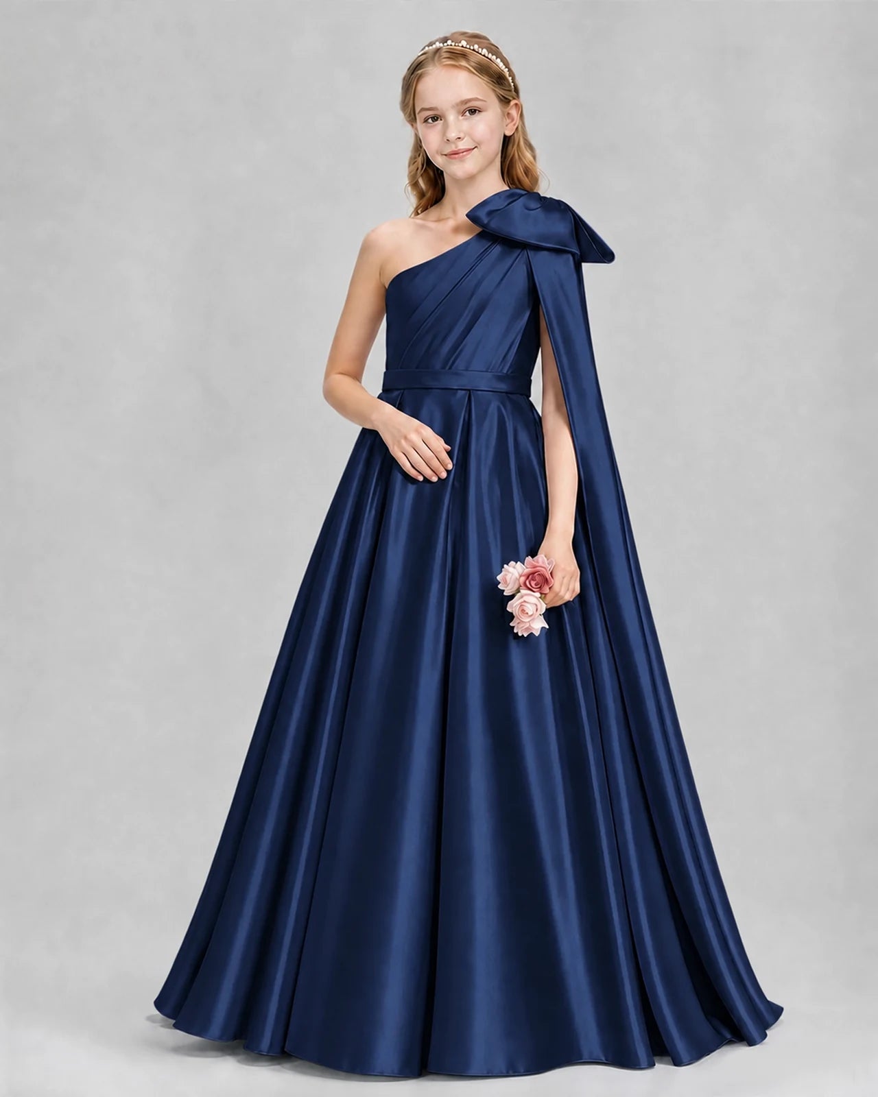 Navy Blue Ball Gown Girls Formal Dresses Pose