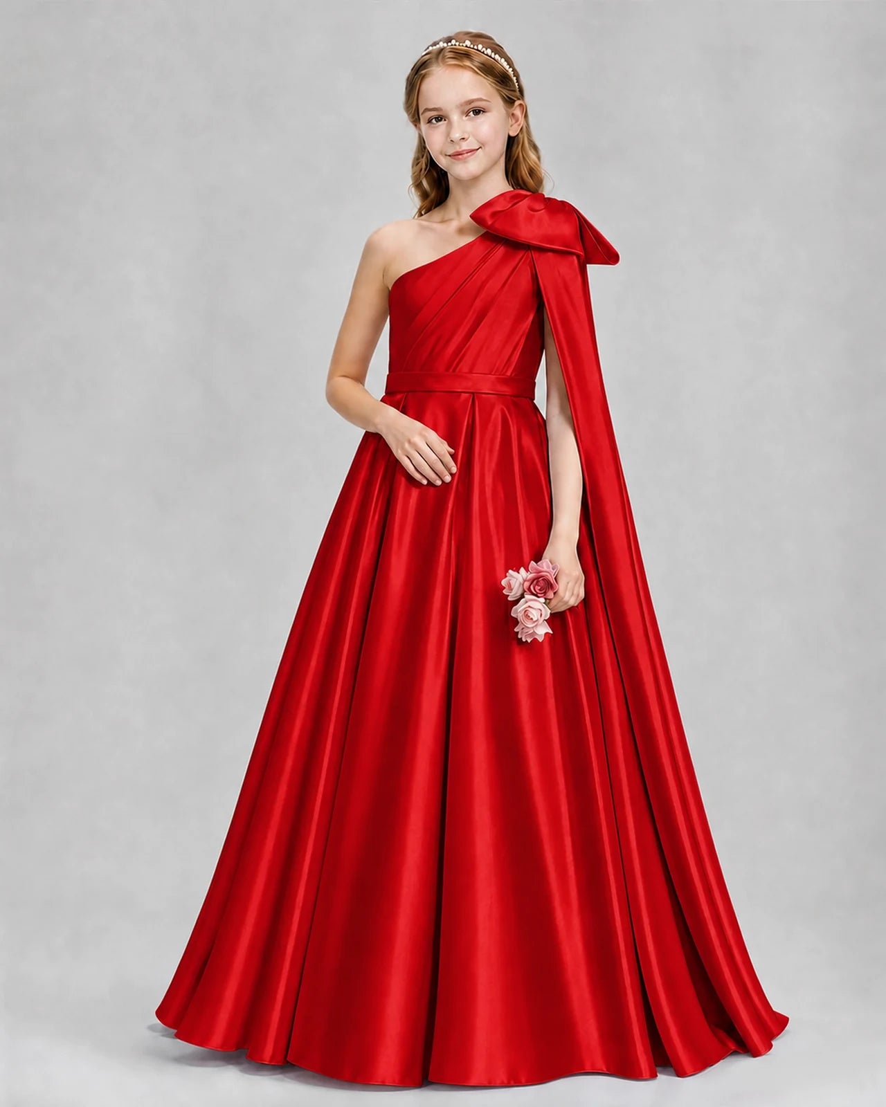 Red Ball Gown Girls Formal Dresses Pose