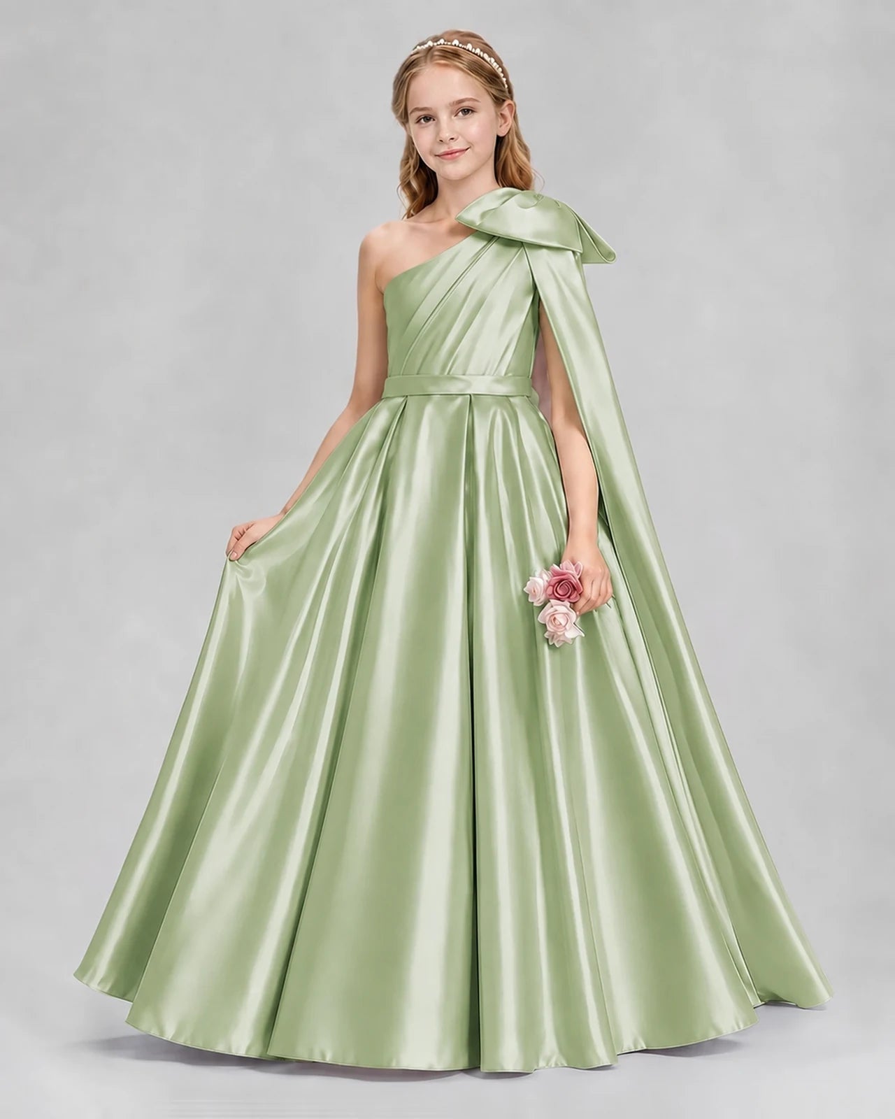 Sage Green Ball Gown Girls Formal Dresses Front