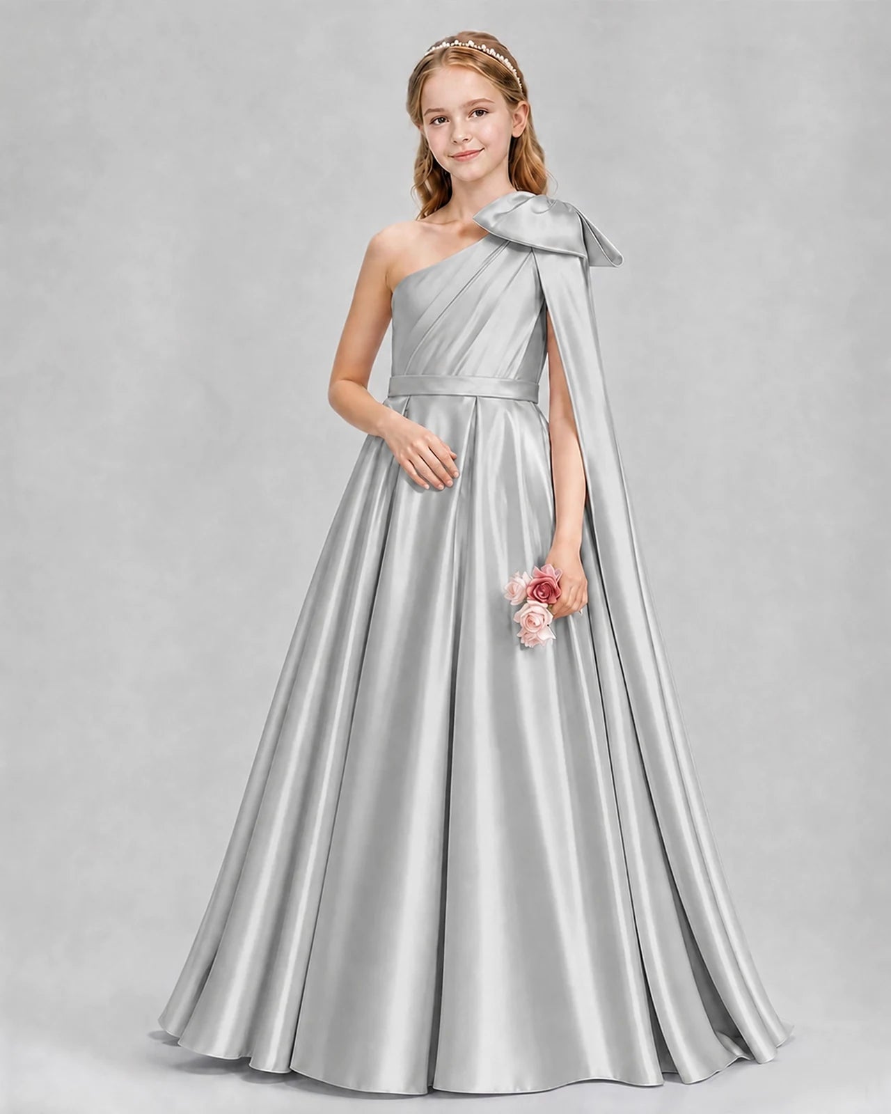 Silver Ball Gown Girls Formal Dresses Pose