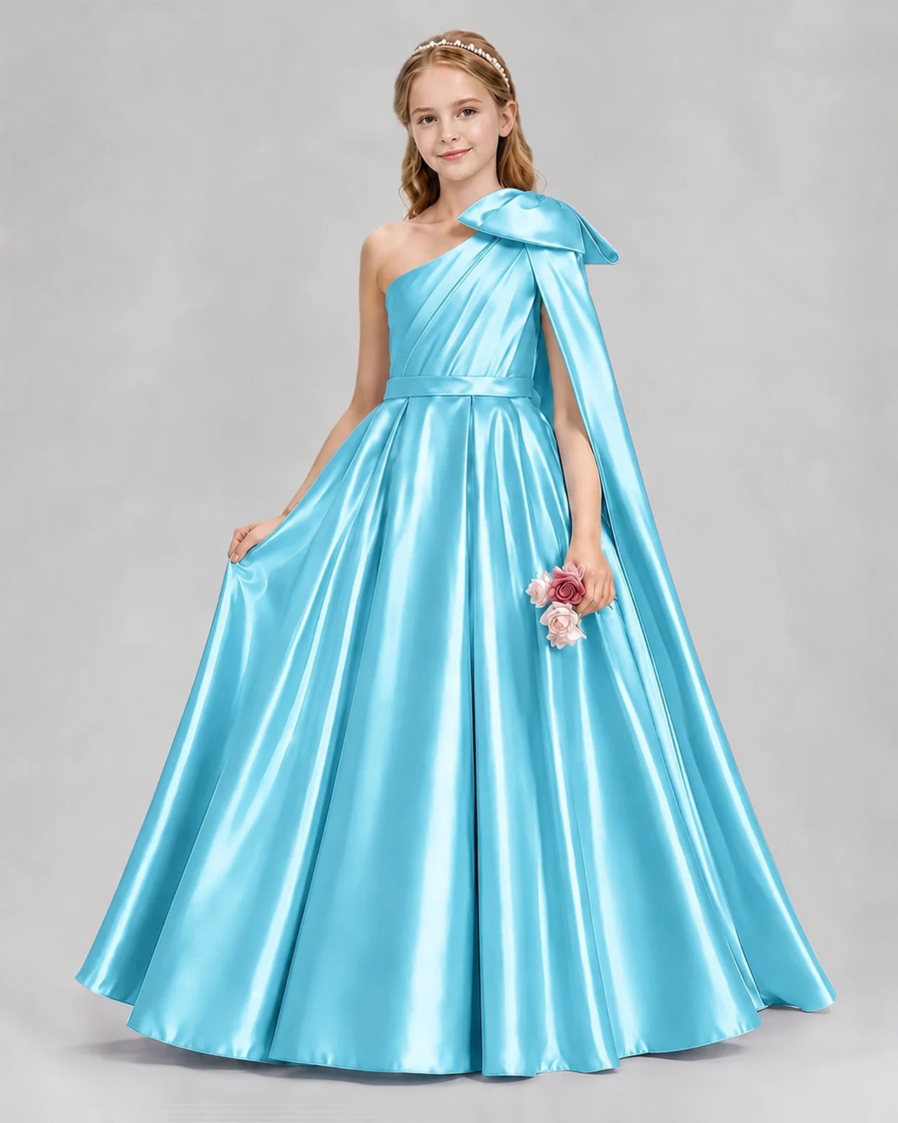 Sky Blue Ball Gown Girls Formal Dresses Front