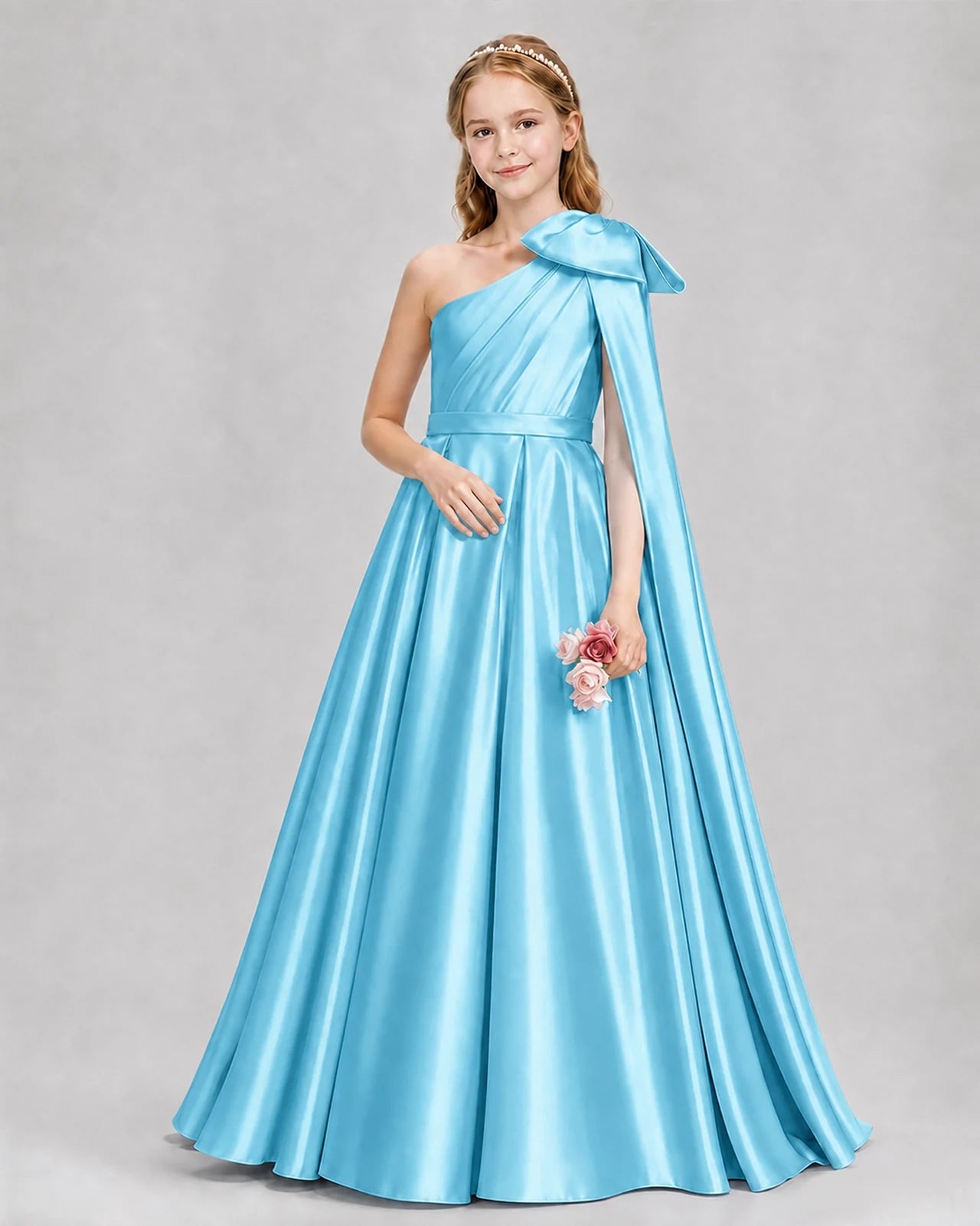Sky Blue Ball Gown Girls Formal Dresses Pose