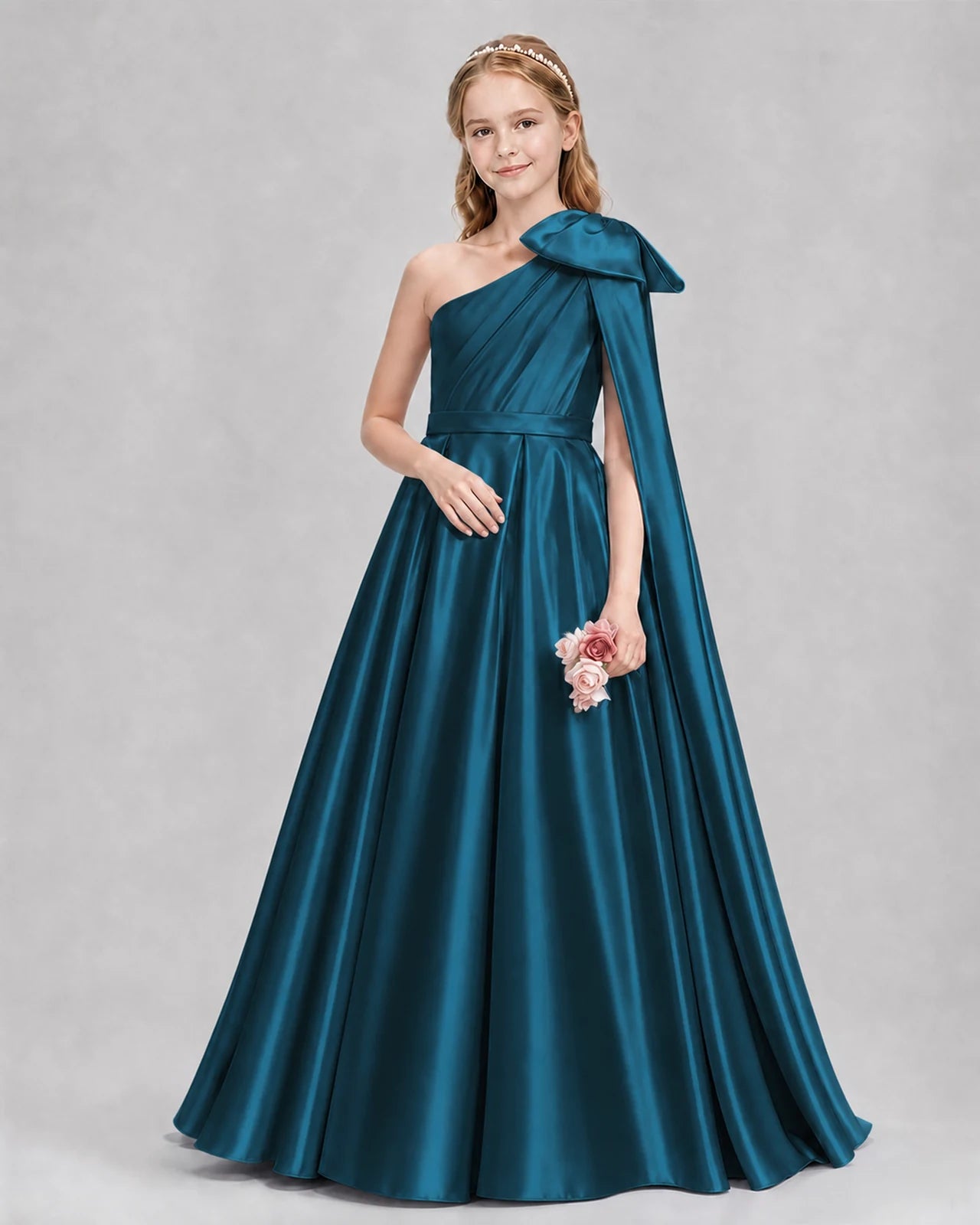 Teal Ball Gown Girls Formal Dresses Pose