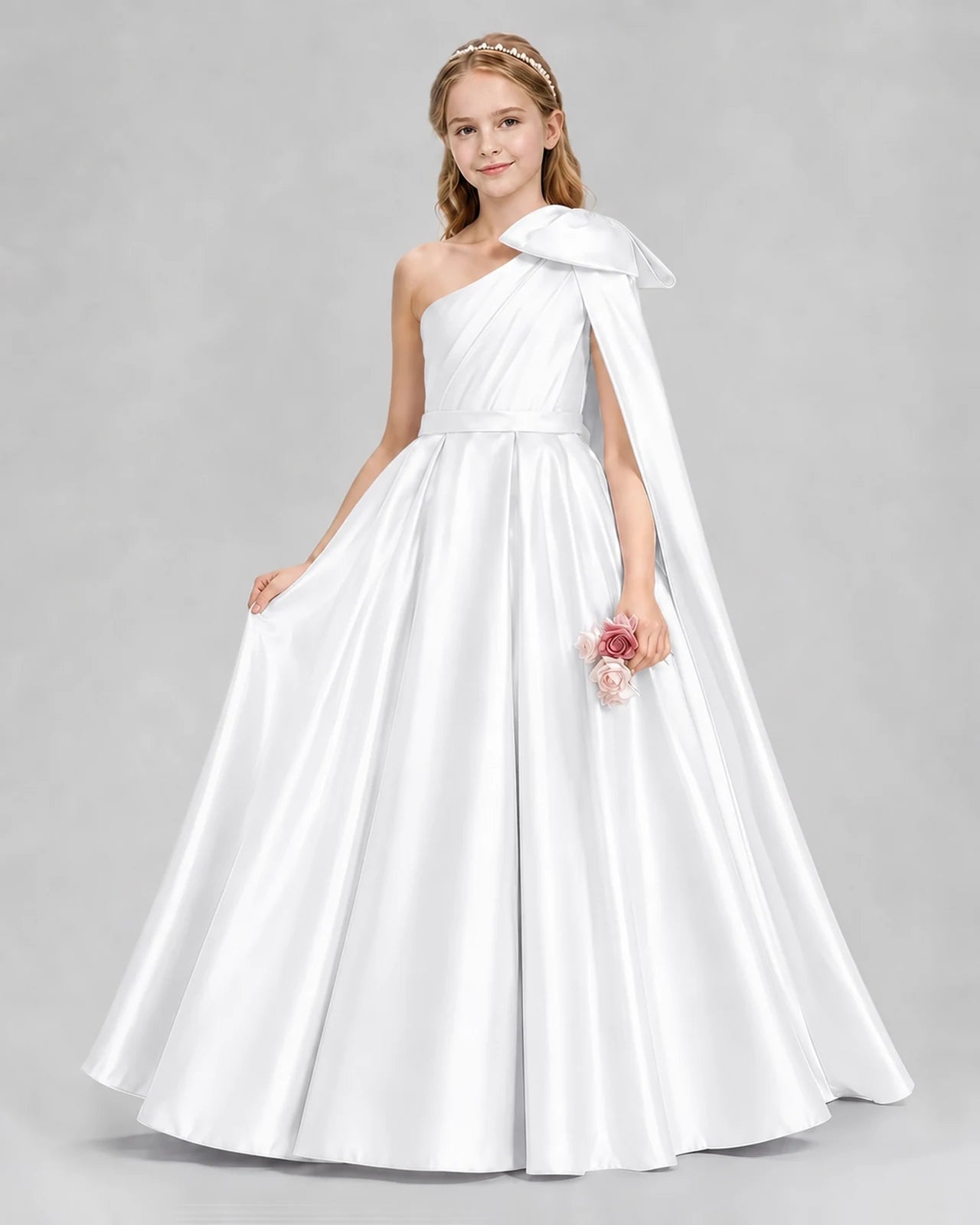 White Ball Gown Girls Formal Dresses Front