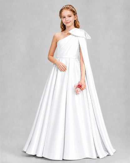 White Ball Gown Girls Formal Dresses Pose