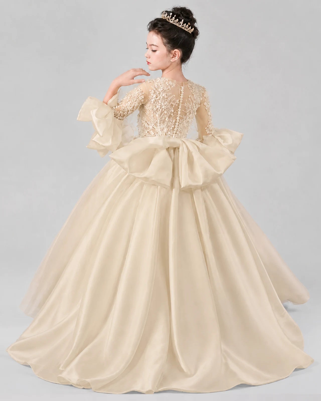 Champagne Ball Gown Flower Girl Dresses Back