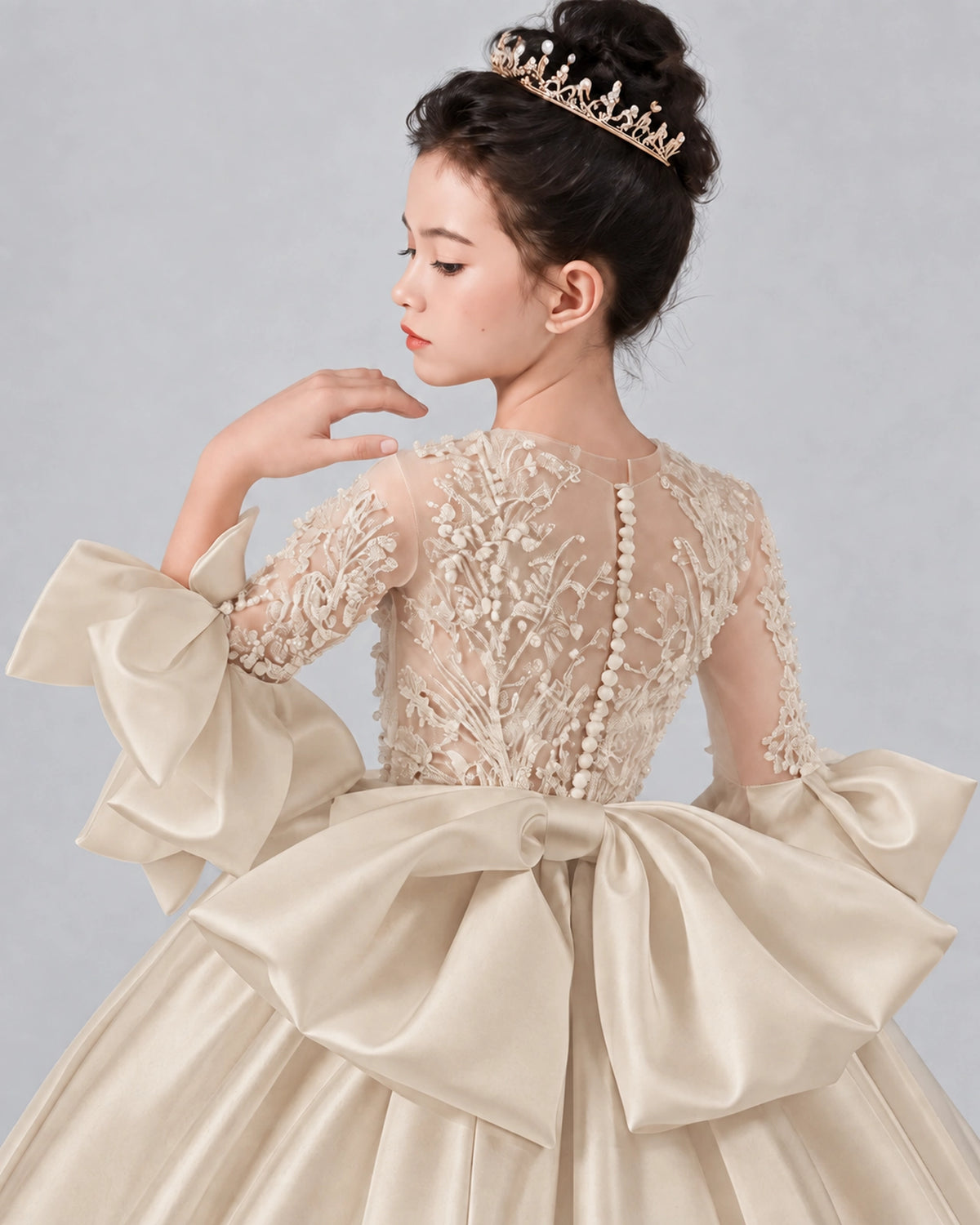 Champagne Tulle Flower Girl Dress Back Detail