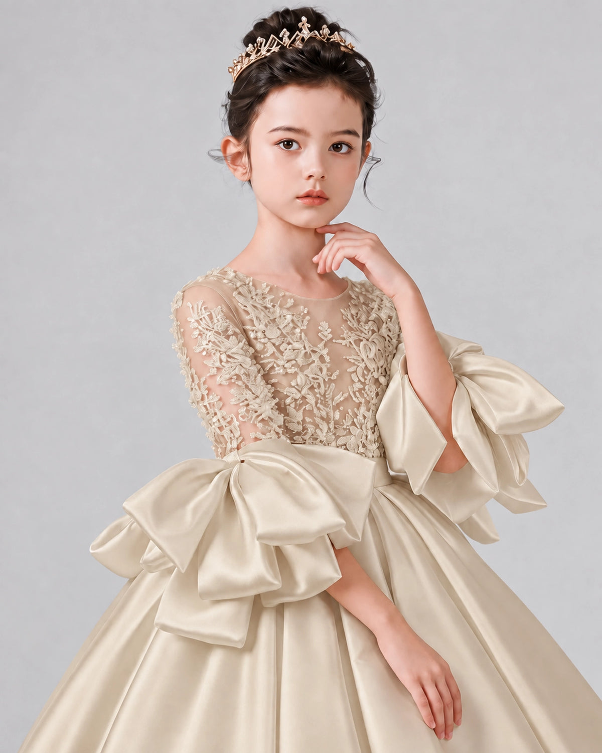 Champagne Tulle Flower Girl Dress Detail