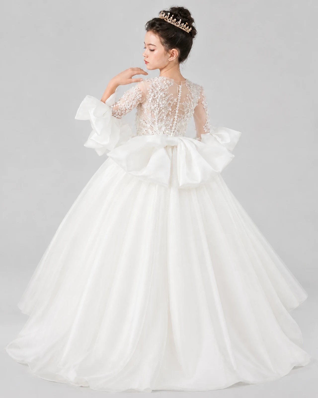 Ivory Ball Gown Flower Girl Dresses Back