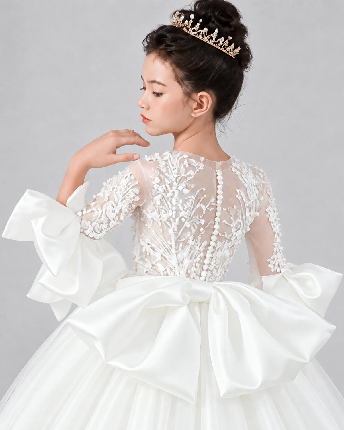 Ivory Tulle Flower Girl Dress Back Detail