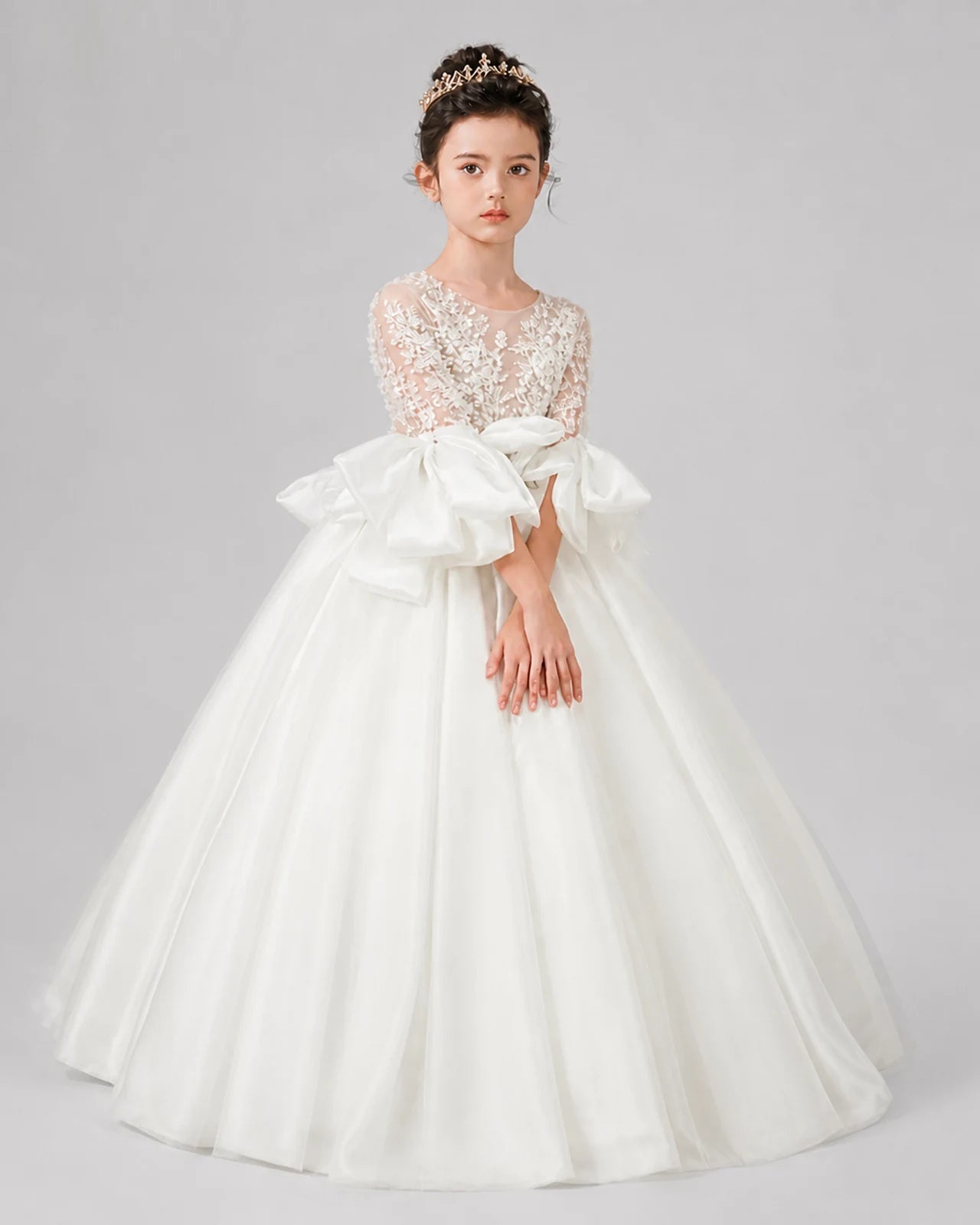 Ivory Ball Gown Flower Girl Dresses Front